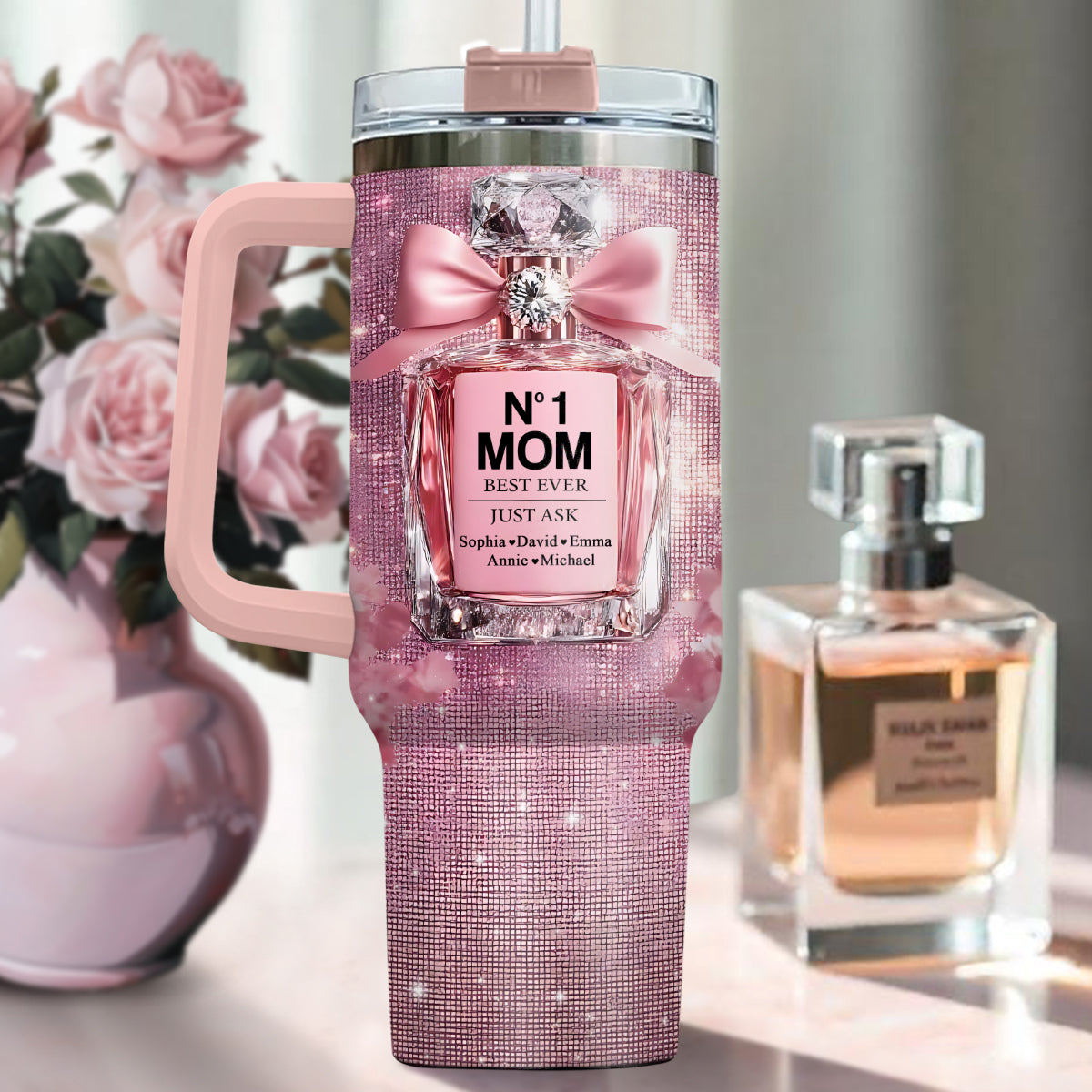 No1 Mom Ever - Personalized Mother Tumbler With Handle