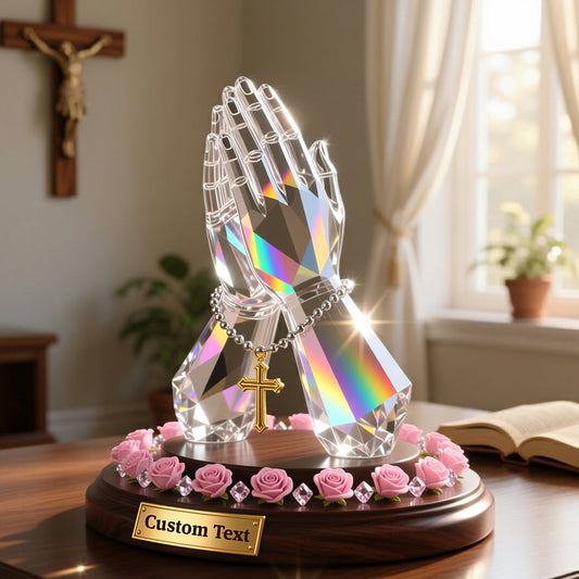 Praying Hand With Roses - Personalized Christian Custom Shaped Acrylic Plaque