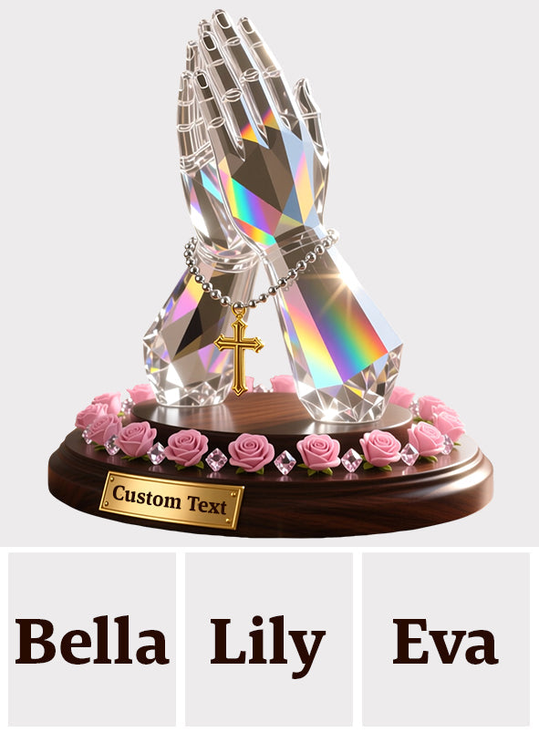 Praying Hand With Roses - Personalized Christian Custom Shaped Acrylic Plaque