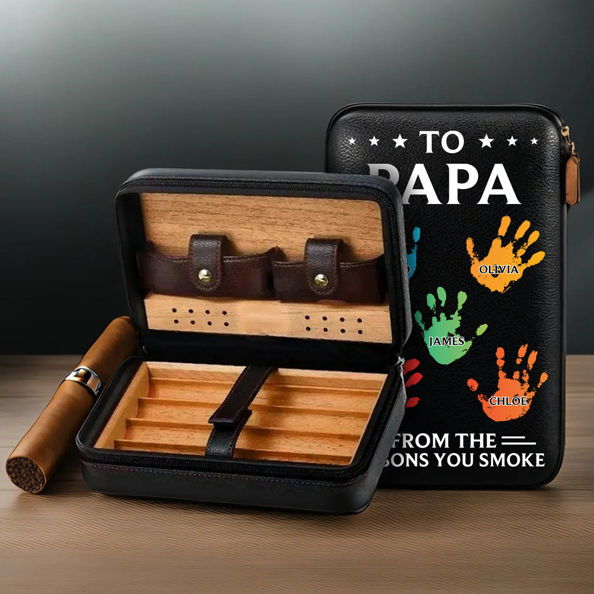 To Dad From The Reasons You Smoke - Personalized Father Travel Cigar Humidor Case