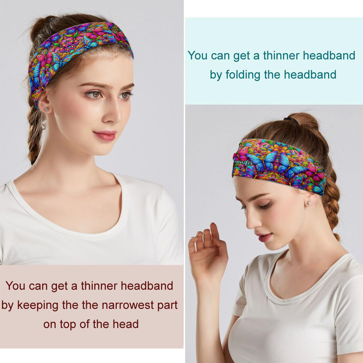 Colorful Butterfly Pattern - Personalized Hippie Unisex Headband/ Turban