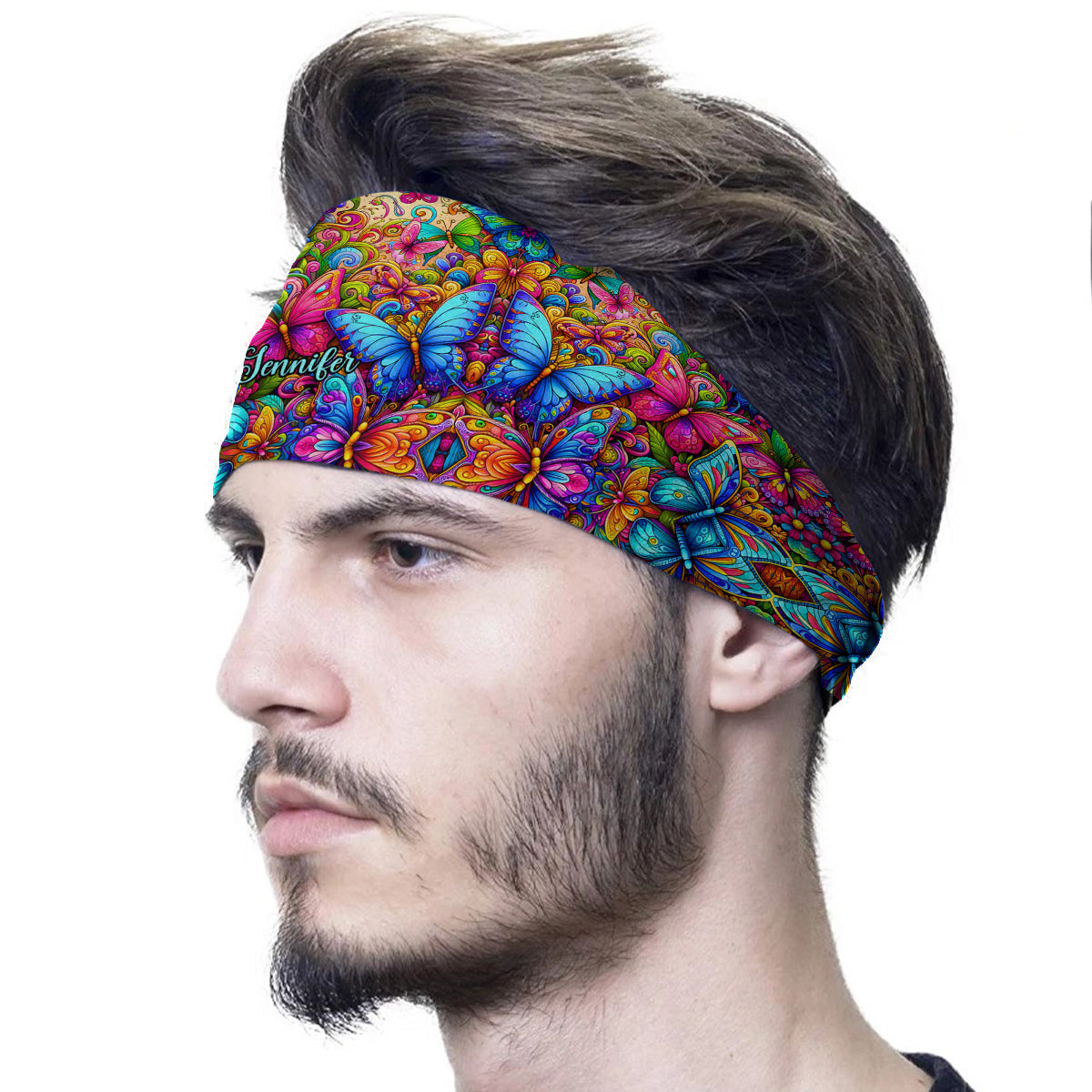 Colorful Butterfly Pattern - Personalized Hippie Unisex Headband/ Turban