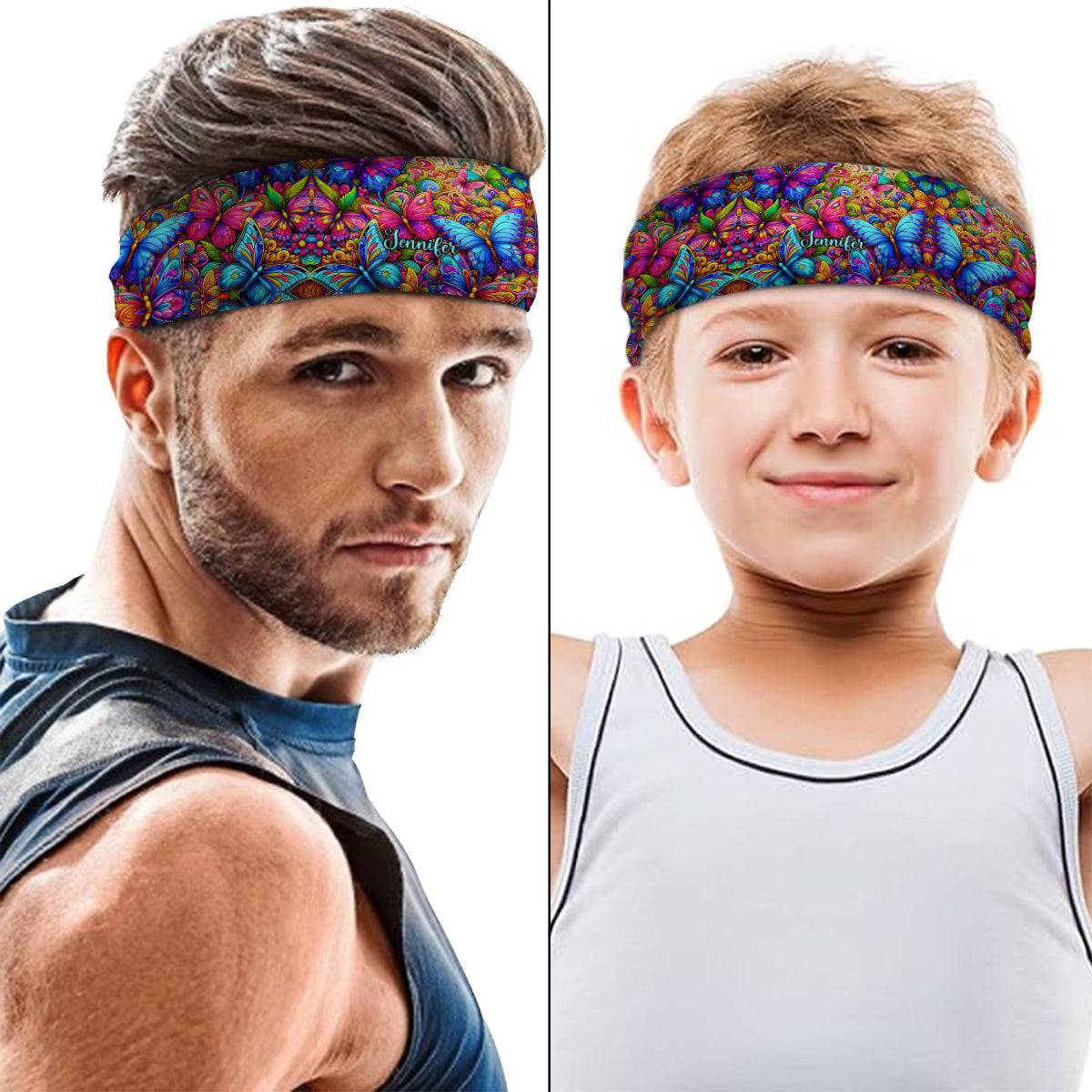 Colorful Butterfly Pattern - Personalized Hippie Unisex Headband/ Turban