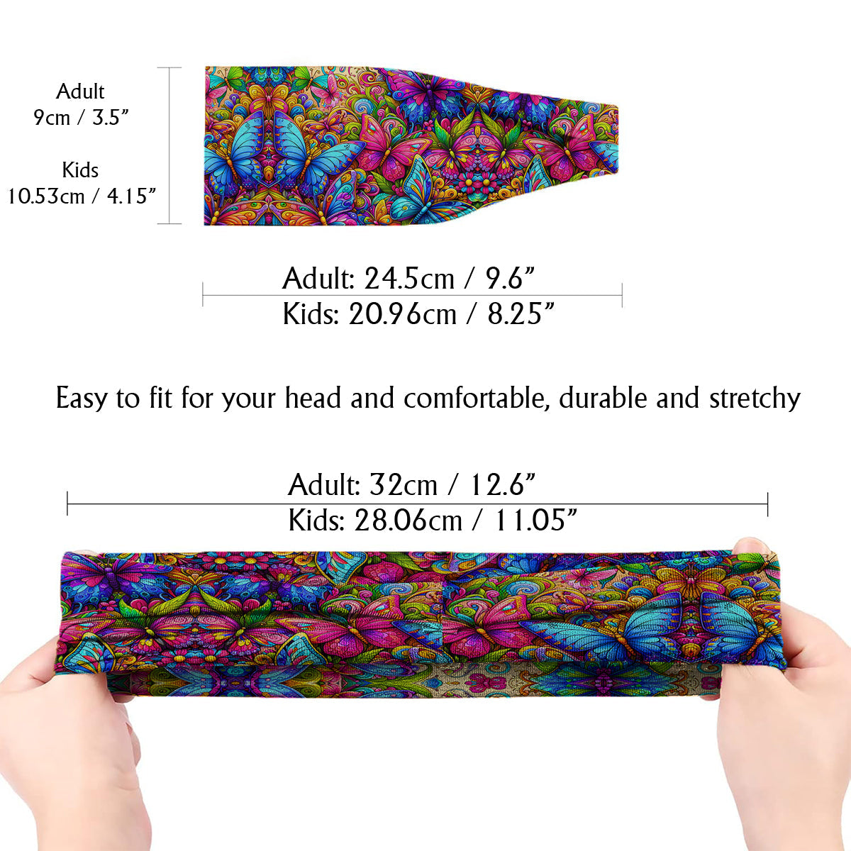 Colorful Butterfly Pattern - Personalized Hippie Unisex Headband/ Turban