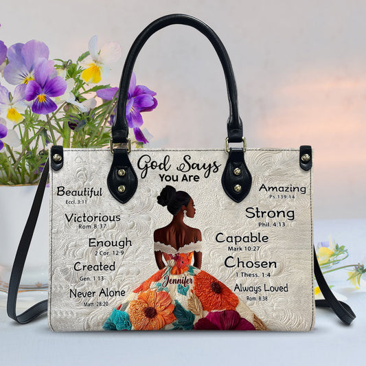 God Says You Are - Personalized African American Leather Handbag