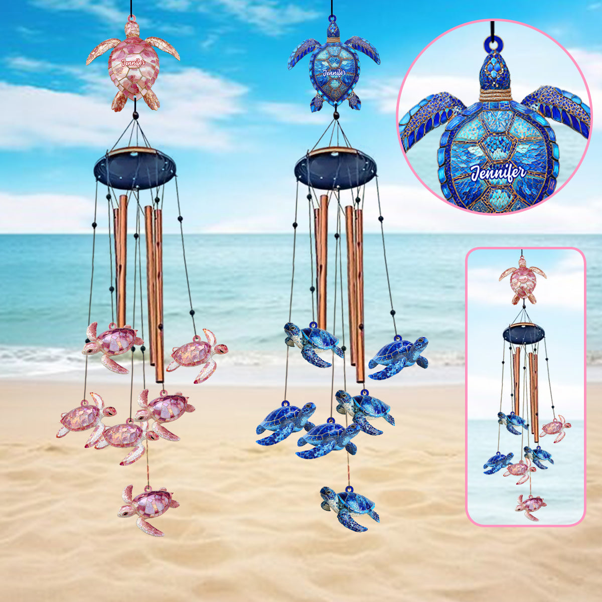 Love Sea Turtles - Personalized Turtle Wind Chime With Charms