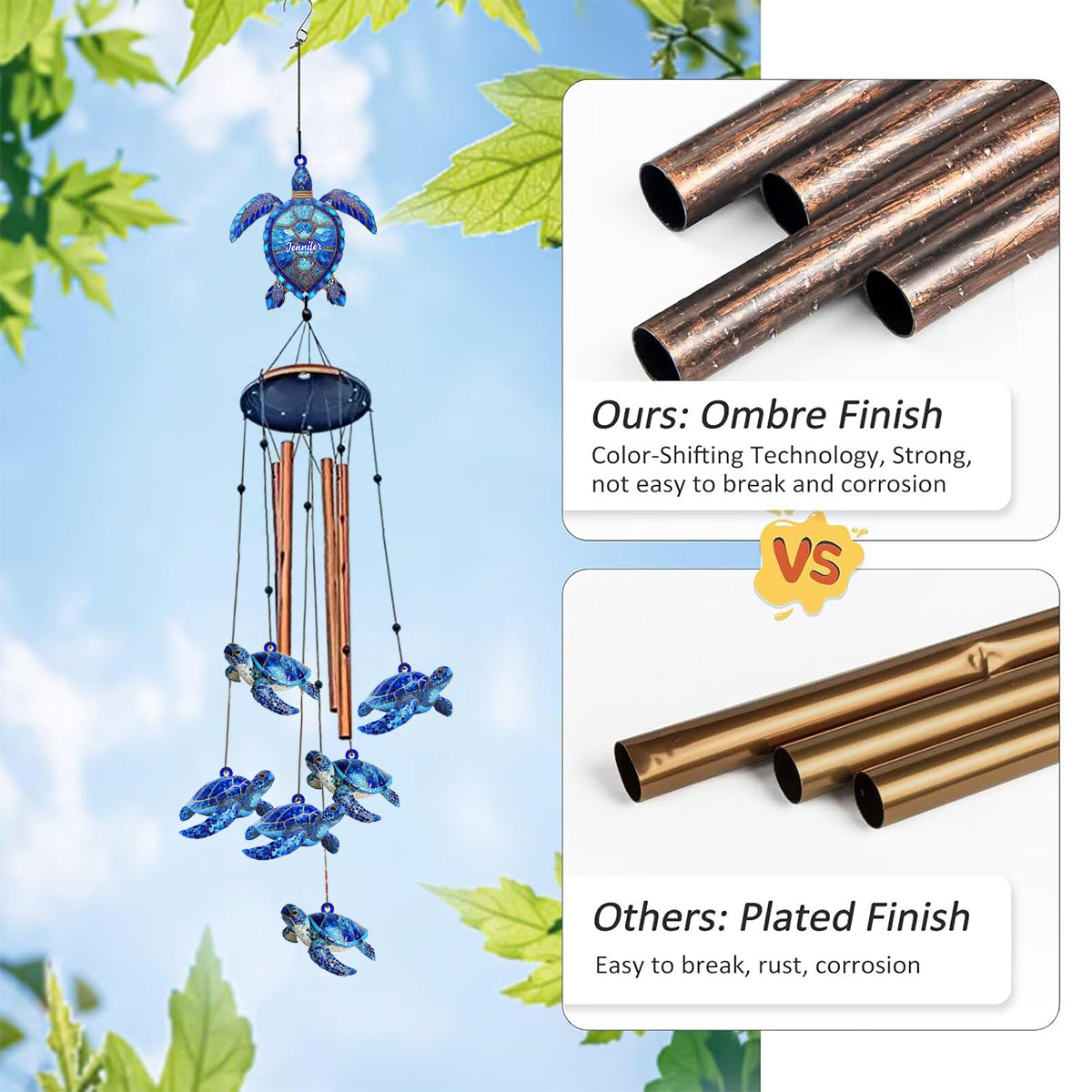 Love Sea Turtles - Personalized Turtle Wind Chime With Charms