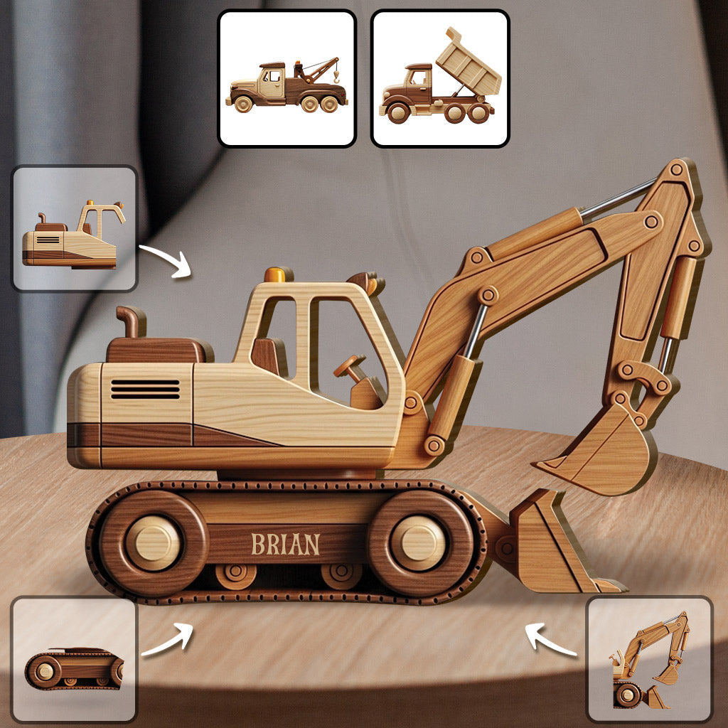 Construction Vehicles Toy For Kid - Personalized Kid Shaped Wooden Puzzle