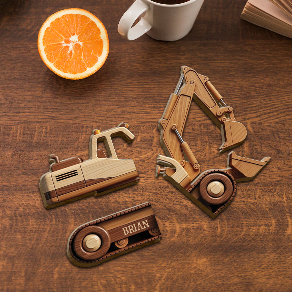Construction Vehicles Toy For Kid - Personalized Kid Shaped Wooden Puzzle