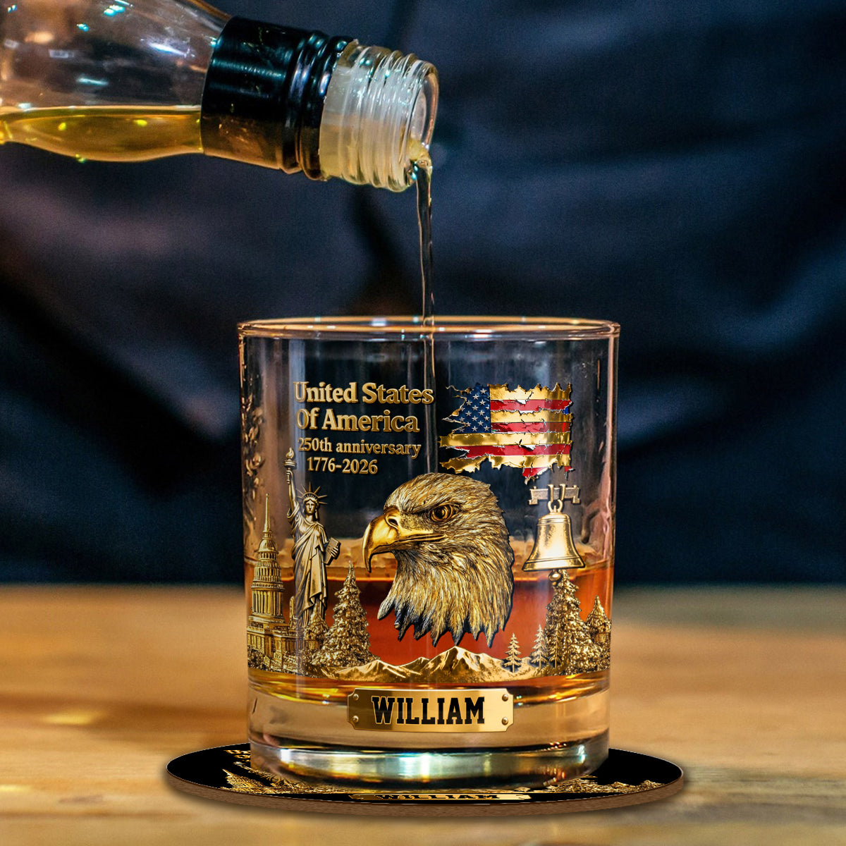 250th Anniversary - Personalized Bald Eagle Whiskey Glass