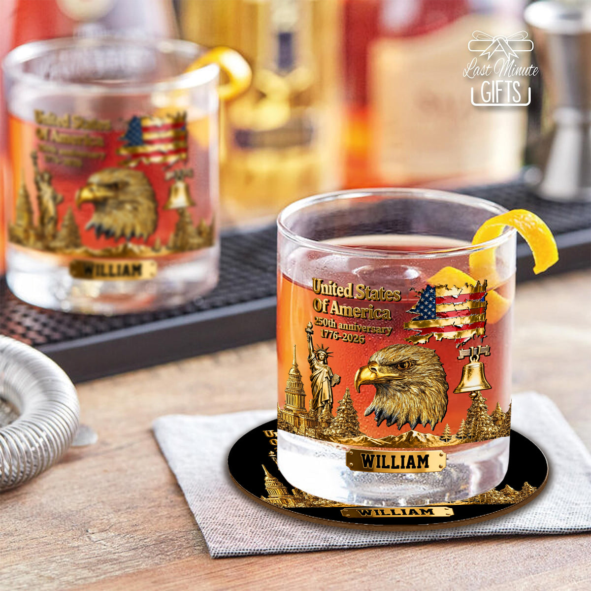 250th Anniversary - Personalized Bald Eagle Whiskey Glass