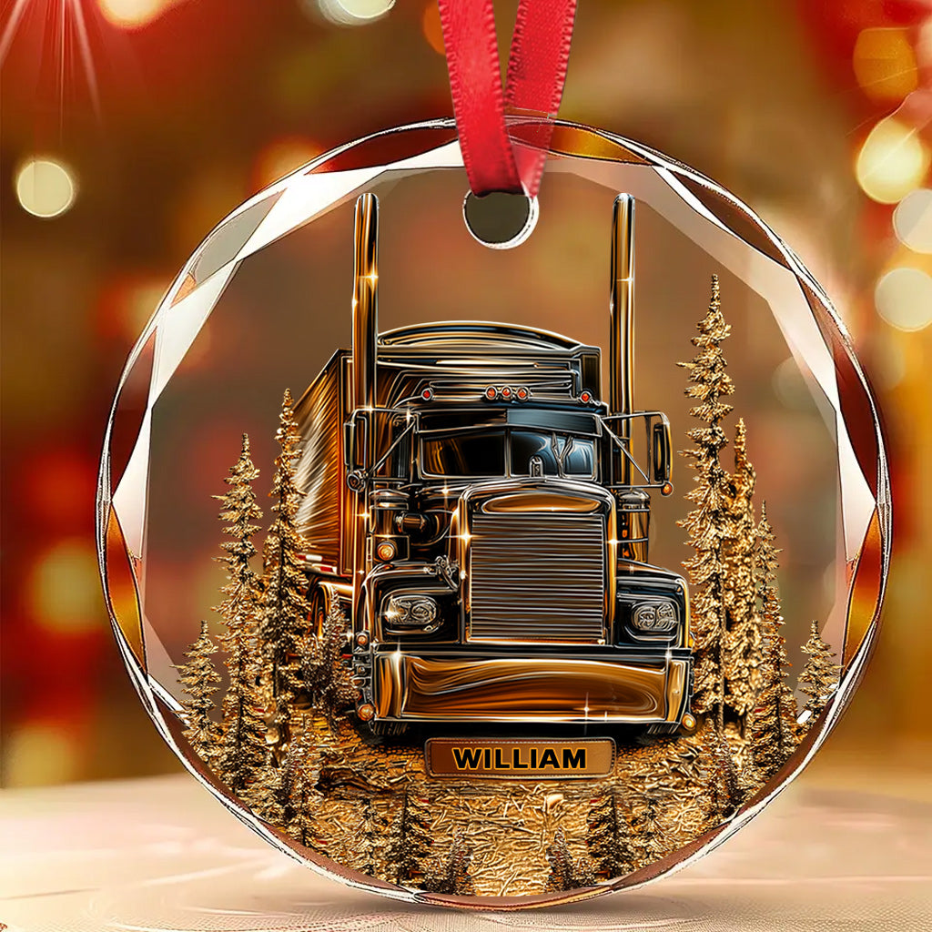 Best Truck Driver - Personalized Trucker Round Shaped Glass Ornament
