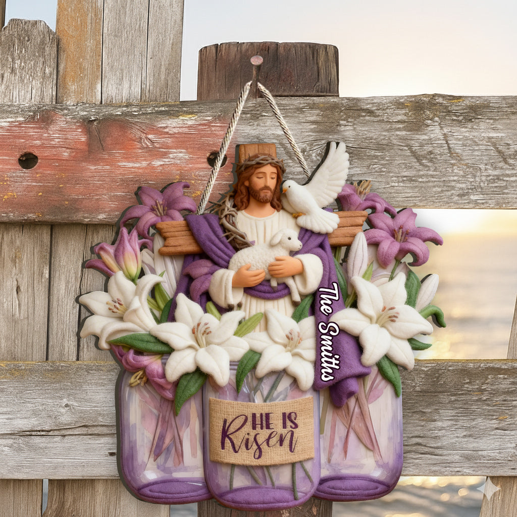He Is Risen - Personalized Christian Custom Shaped Wood Sign