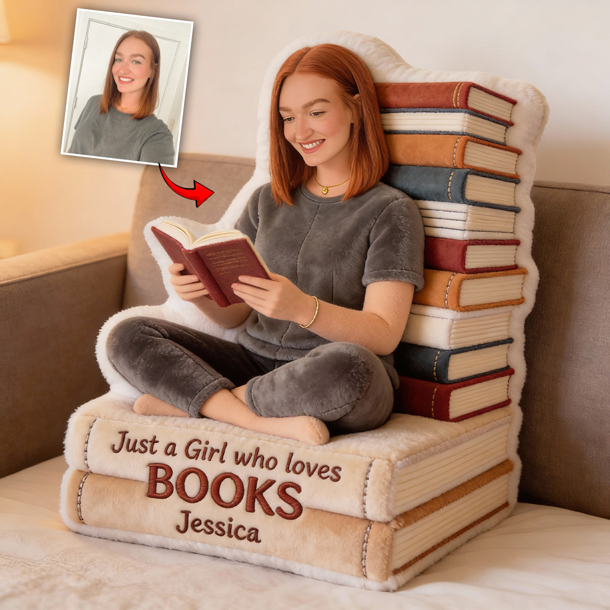Just A Girl Who Loves Books - Personalized Book Faux Fur Shaped Pillow