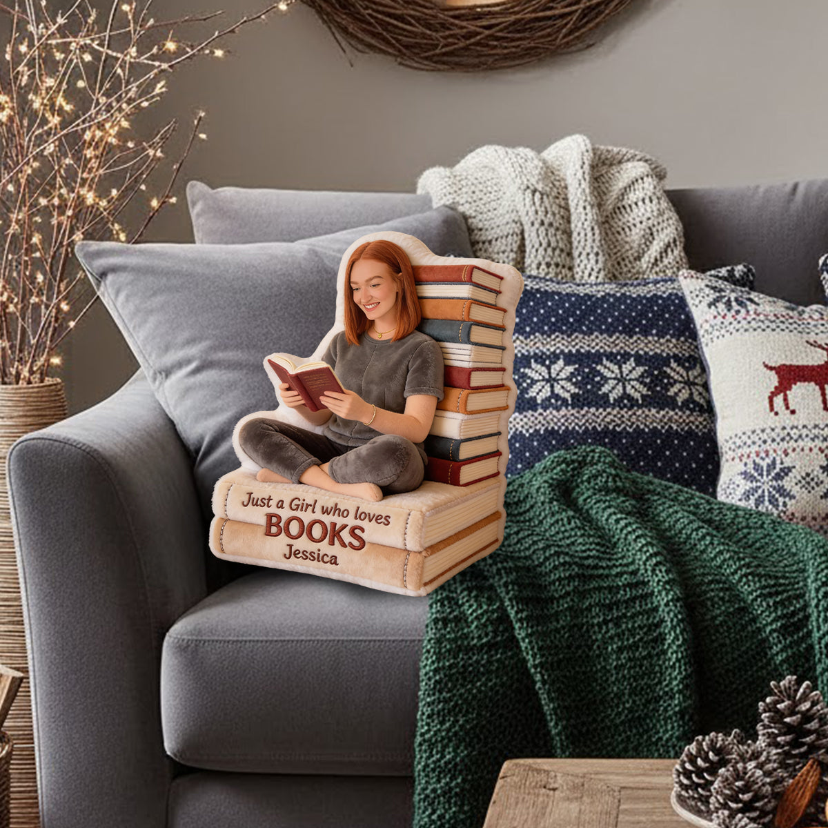 Just A Girl Who Loves Books - Personalized Book Faux Fur Shaped Pillow