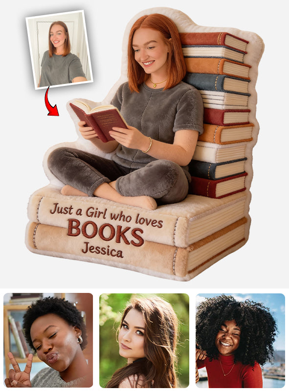Just A Girl Who Loves Books - Personalized Book Faux Fur Shaped Pillow