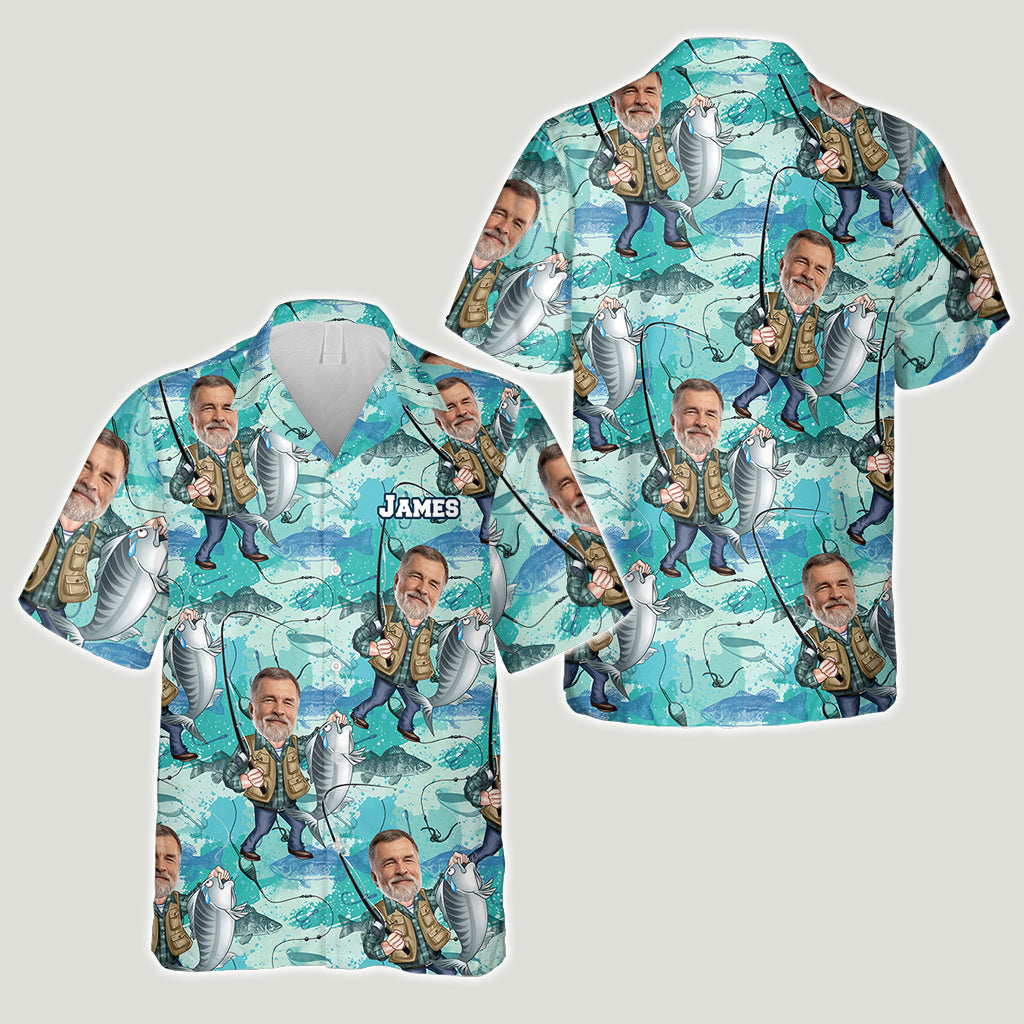Funny Face Caricature Fishing - Personalized Fishing Hawaiian Shirt