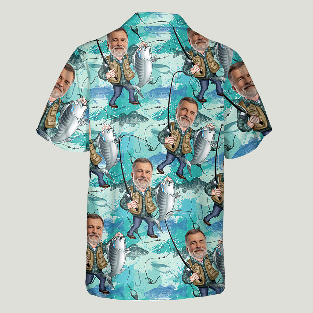 Funny Face Caricature Fishing - Personalized Fishing Hawaiian Shirt