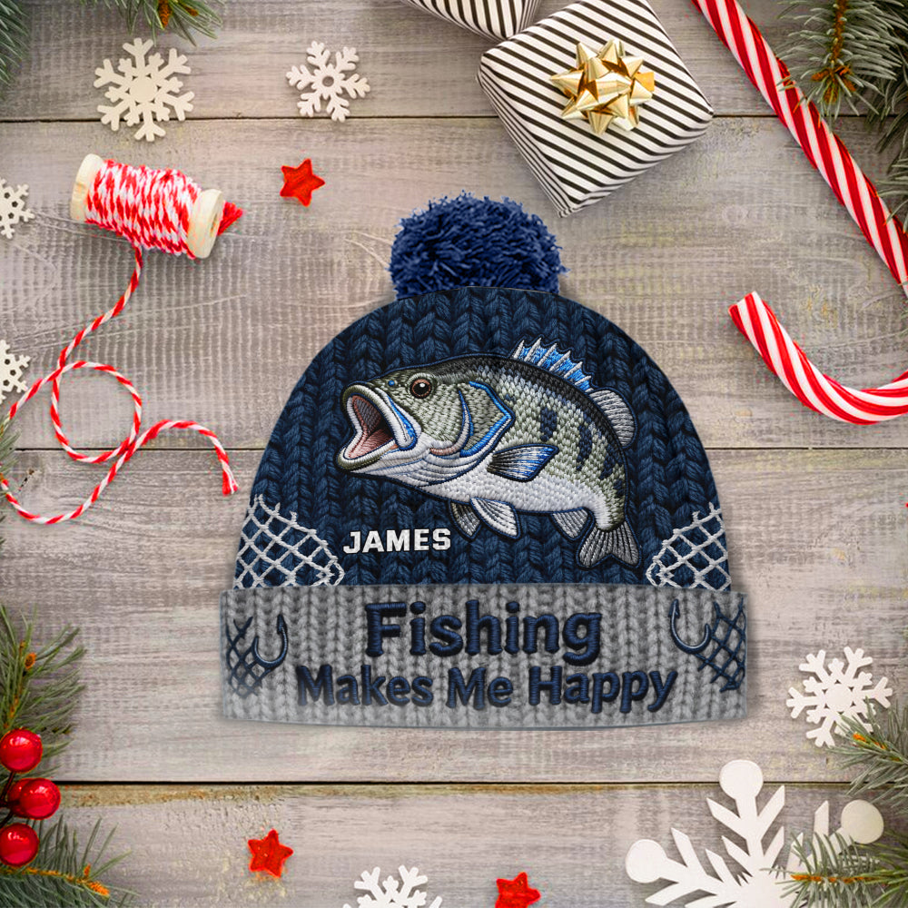 Fishing Make Me Happy - Personalized Fishing Beanie Hat