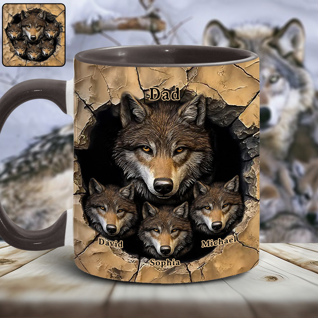 Papa's Wolf Pack - Personalized Wolf Accent Mug