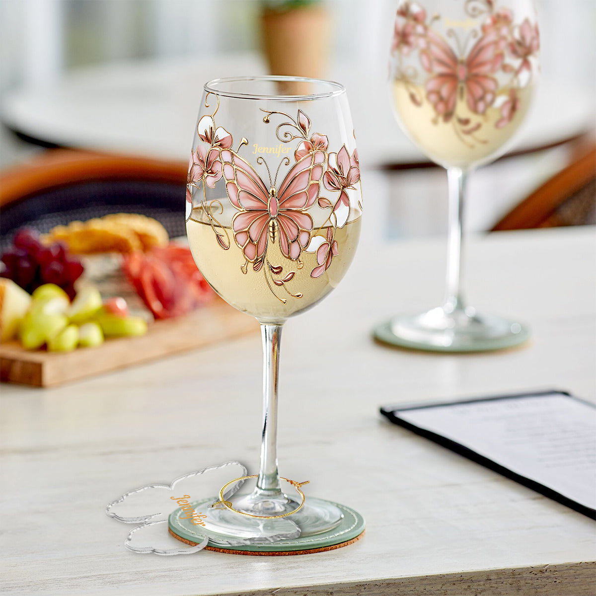 Pink Glass Butterfly - Personalized Butterfly Wine Glass With Long Stem