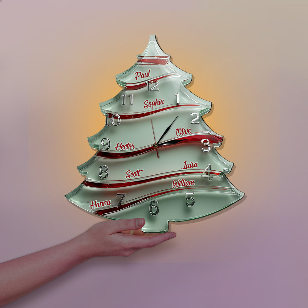 Festive Tree-Shaped - Personalized Family LED Light Wall Clock