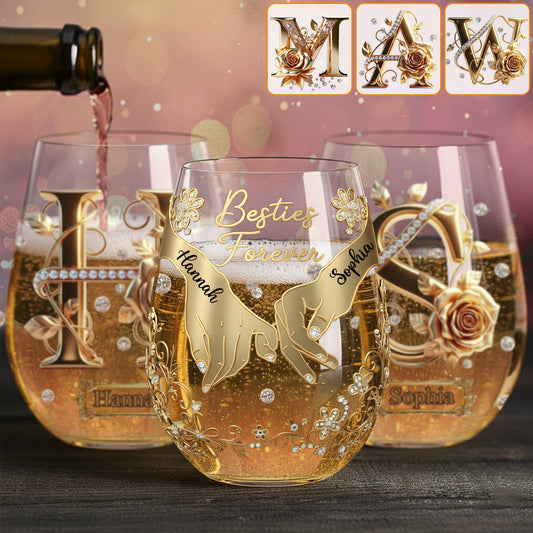 Besties Forever - Personalized Bestie All Over Wine Glass