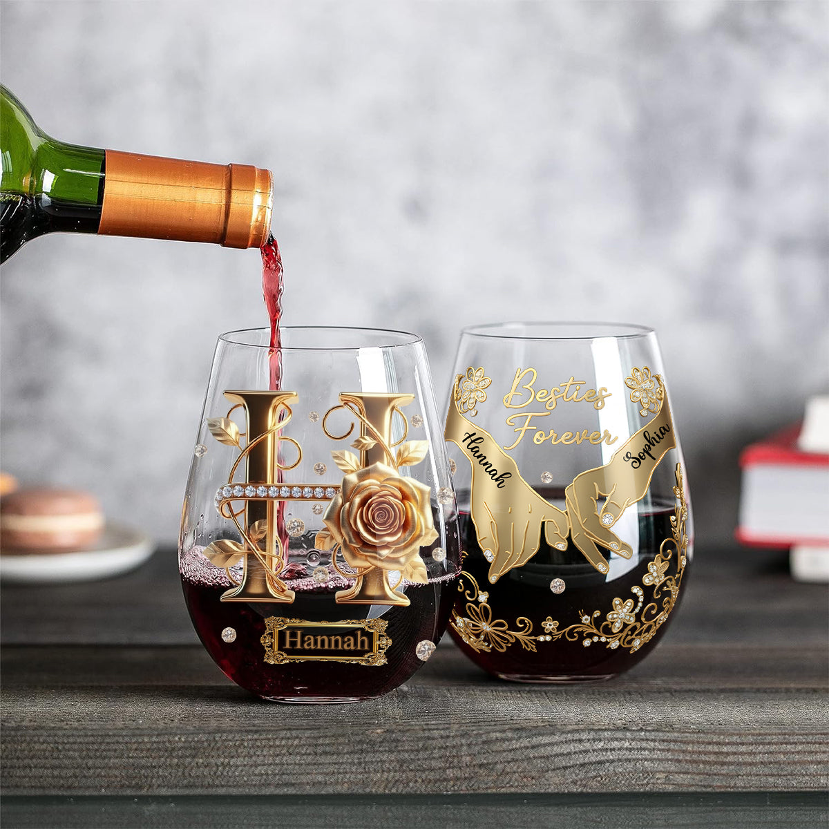 Besties Forever - Personalized Bestie All Over Wine Glass