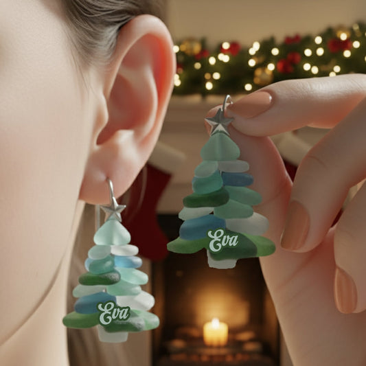 Sea Glass Christmas Tree - Personalized Christmas Earrings
