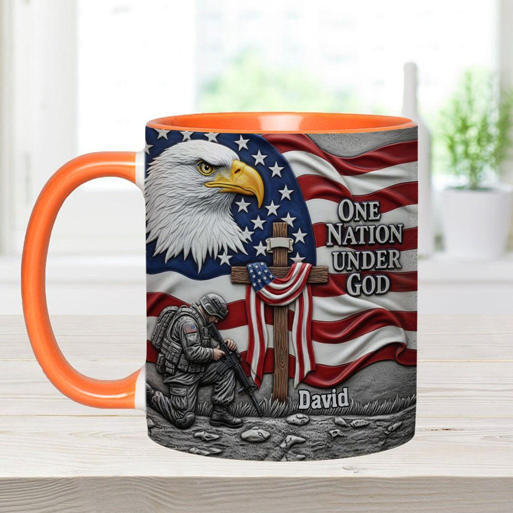 One Nation Under God - Personalized Bald Eagle Accent Mug