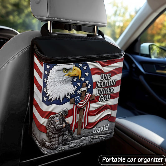 One Nation Under God - Personalized Bald Eagle Portable Car Trash Can/ Organizer