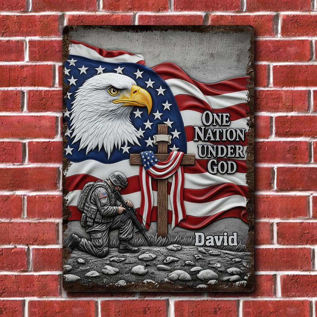 One Nation Under God - Personalized Bald Eagle Rectangle Metal Sign