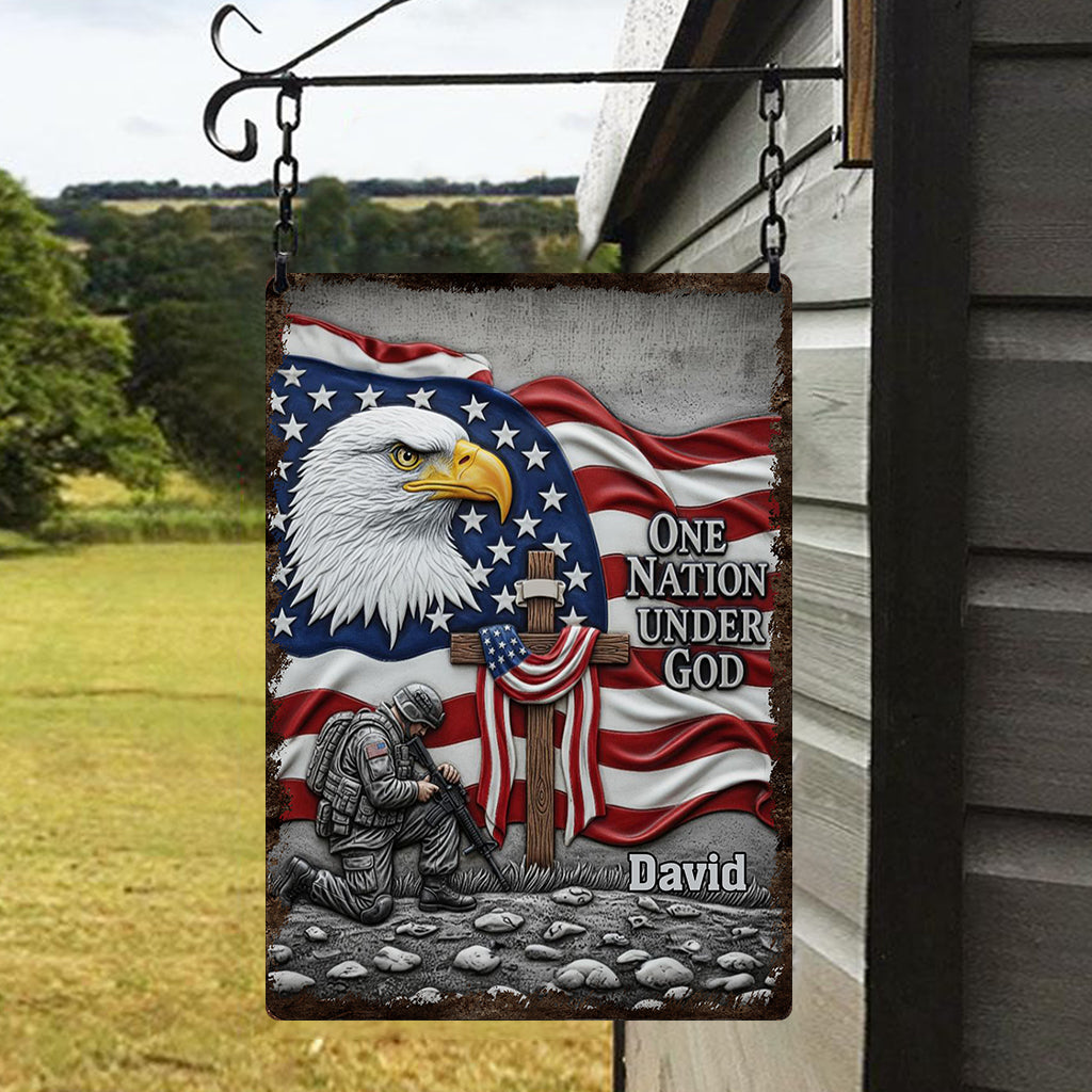 One Nation Under God - Personalized Bald Eagle Rectangle Metal Sign