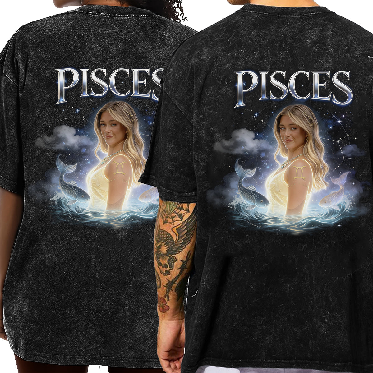 Custom Any Photo Zodiac Style - Personalized Horoscope Wash T-Shirt