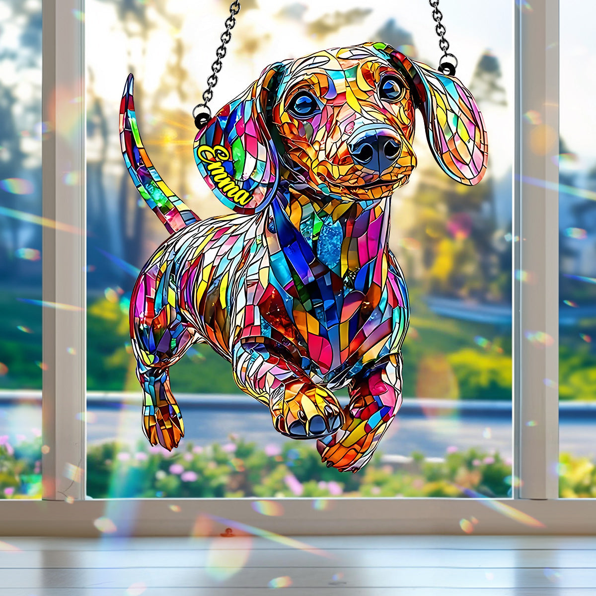 Love Dachshunds - Personalized Dachshund Window Hanging Suncatcher Ornament