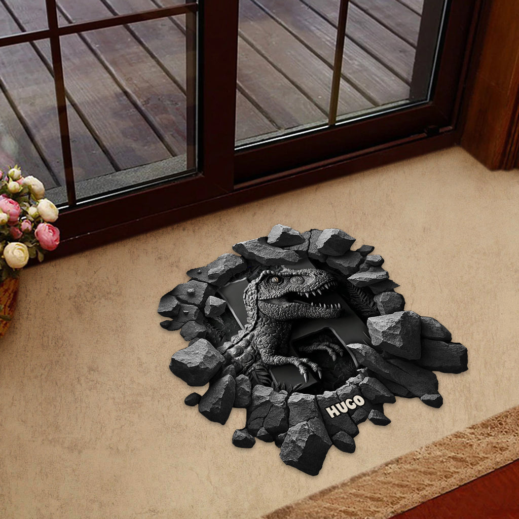 Cool Dinosaur Alphabet Custom Name - Personalized Kid Shaped Doormat/ Rug