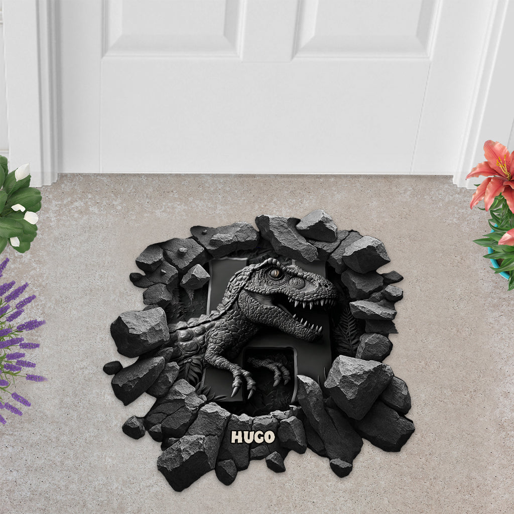 Cool Dinosaur Alphabet Custom Name - Personalized Kid Shaped Doormat/ Rug