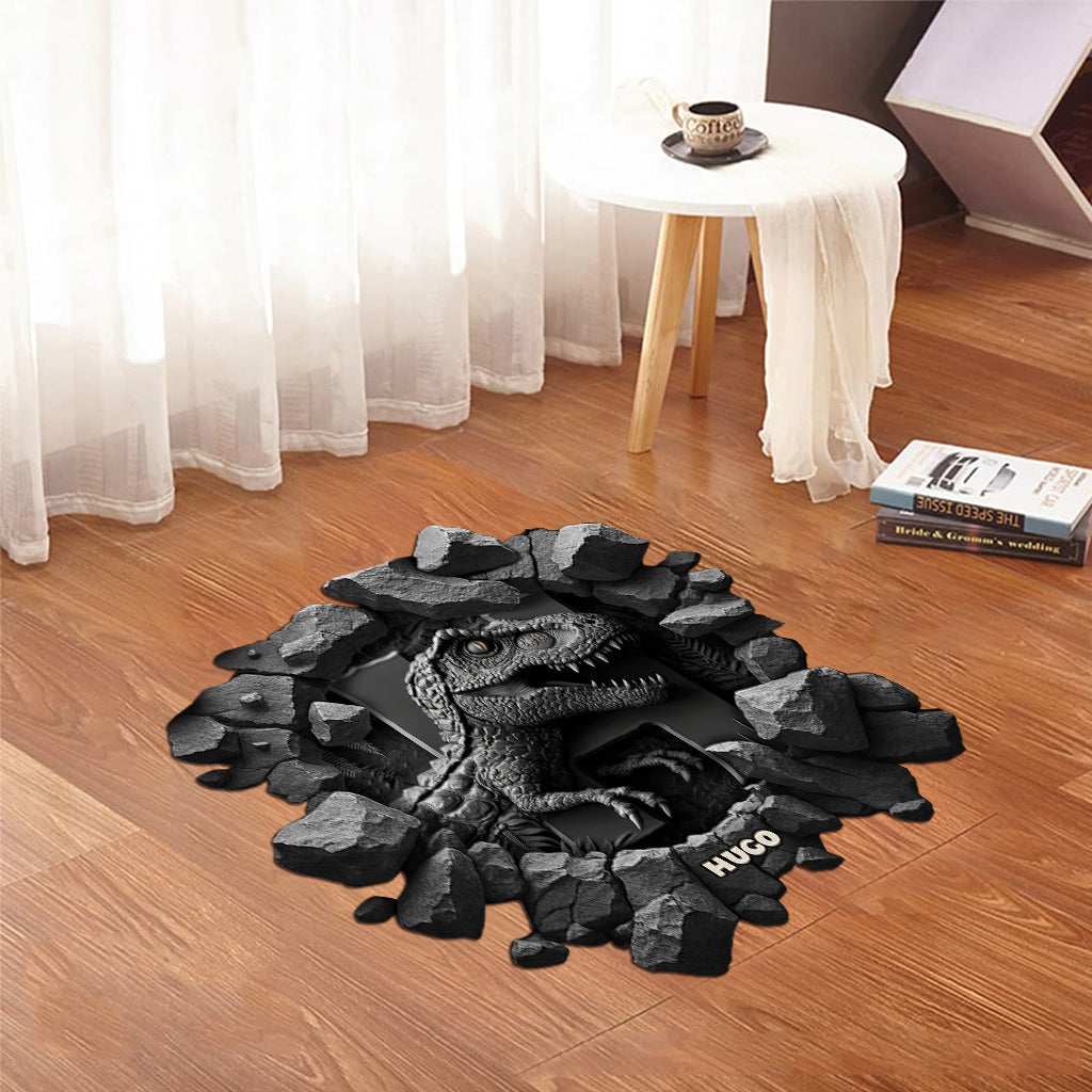 Cool Dinosaur Alphabet Custom Name - Personalized Kid Shaped Doormat/ Rug