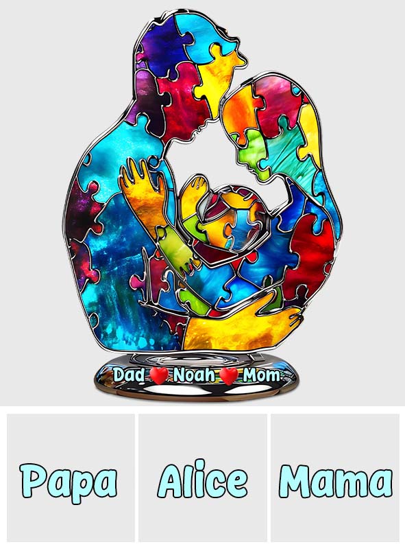 Autism Family Hugging - Personalized Autism Awareness Custom Shaped Acrylic Plaque