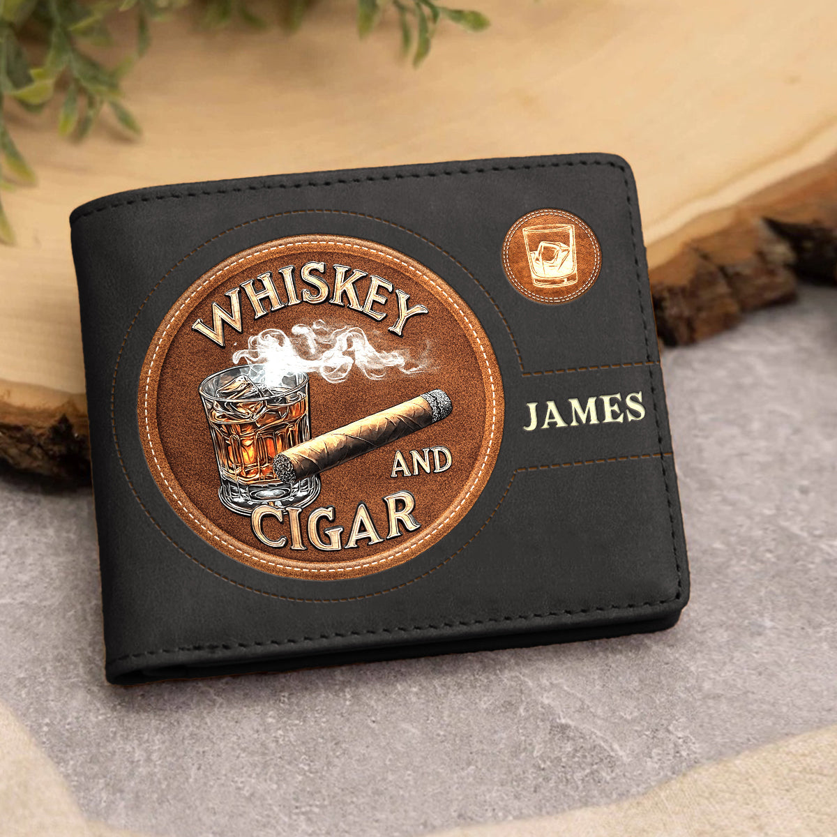Whiskey And Cigar - Personalized Whisky Leather Wallet