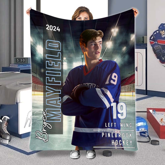 Any Photo, Name, School... - Personalized Hockey Blanket