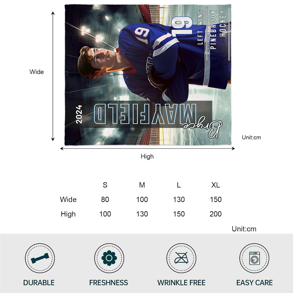 Any Photo, Name, School... - Personalized Hockey Blanket