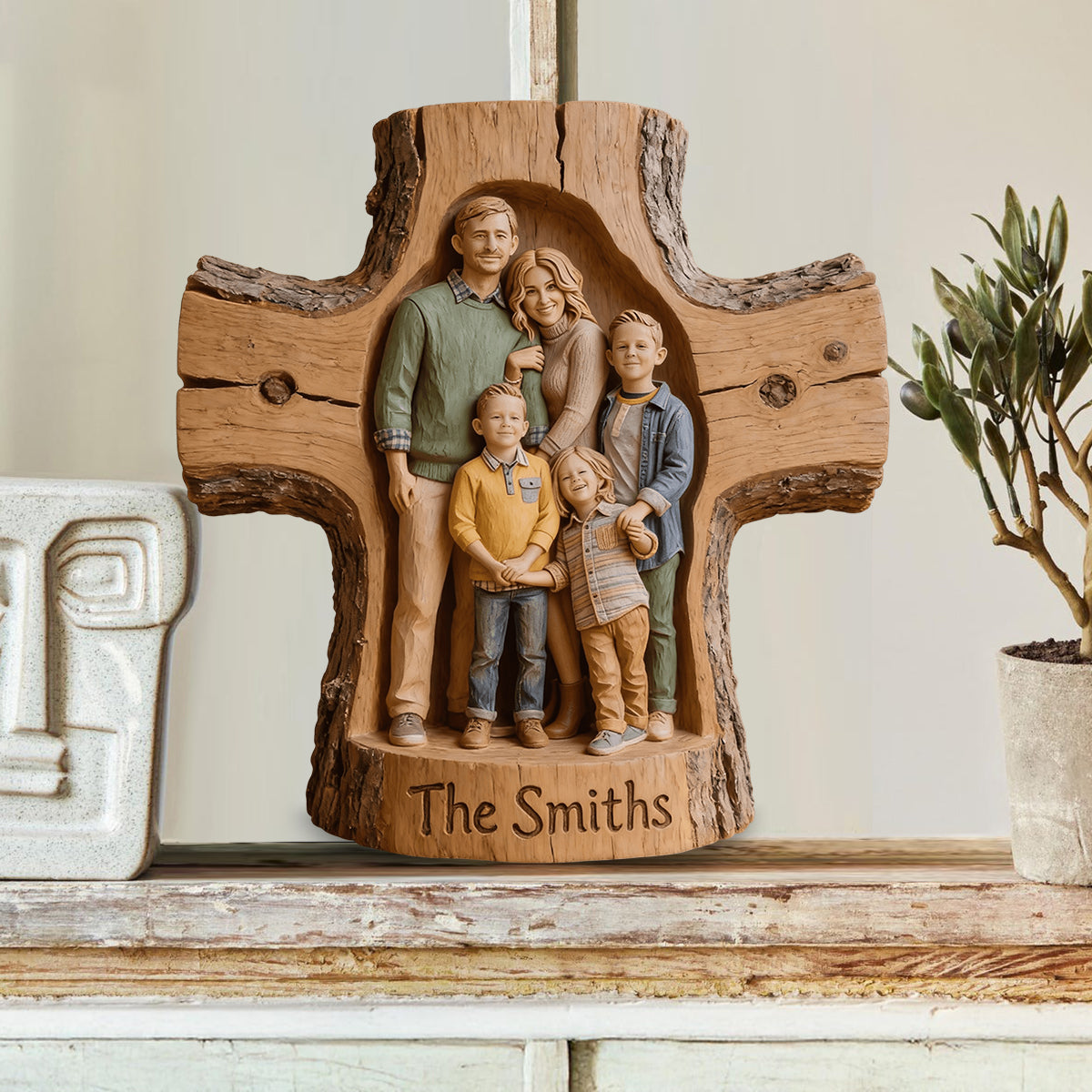 Custom Any Photo God Bless This Family - Personalized Family Custom Shaped Wood Plaque