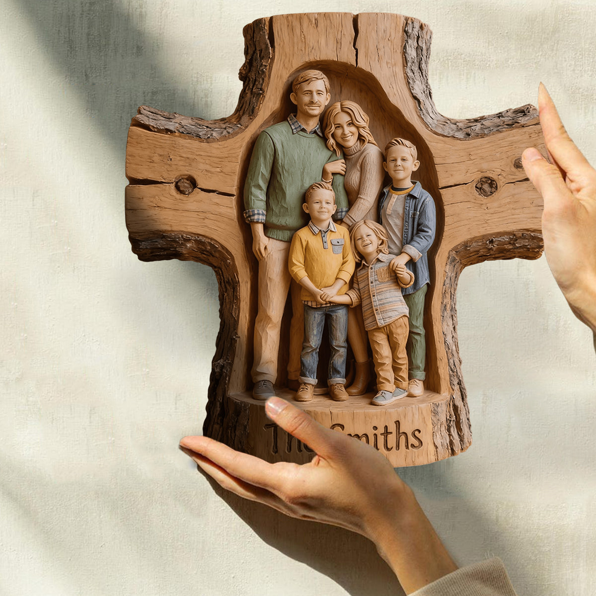 Custom Any Photo God Bless This Family - Personalized Family Custom Shaped Wood Plaque