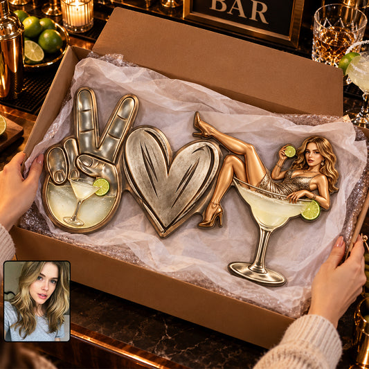 Peace Love Drink Retro - Personalized Cocktail 3D Printed Cut Metal Sign