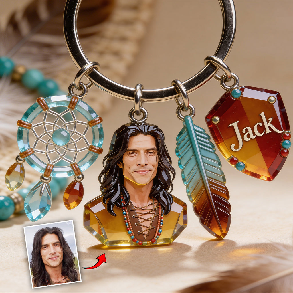 Custom Any Photo, Proud Native - Personalized American Indian Keychain With Charms