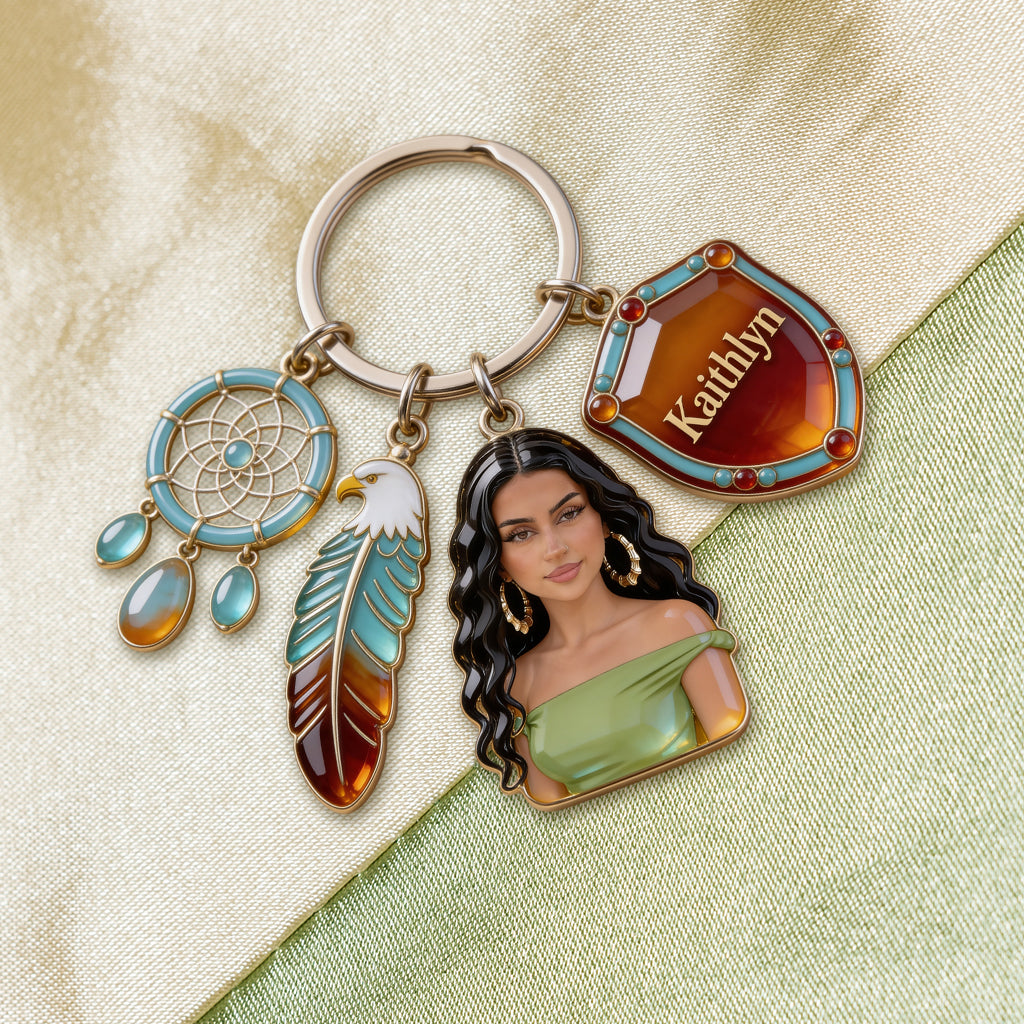 Custom Any Photo, Proud Native - Personalized American Indian Keychain With Charms