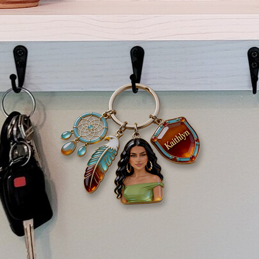 Custom Any Photo, Proud Native - Personalized American Indian Keychain With Charms