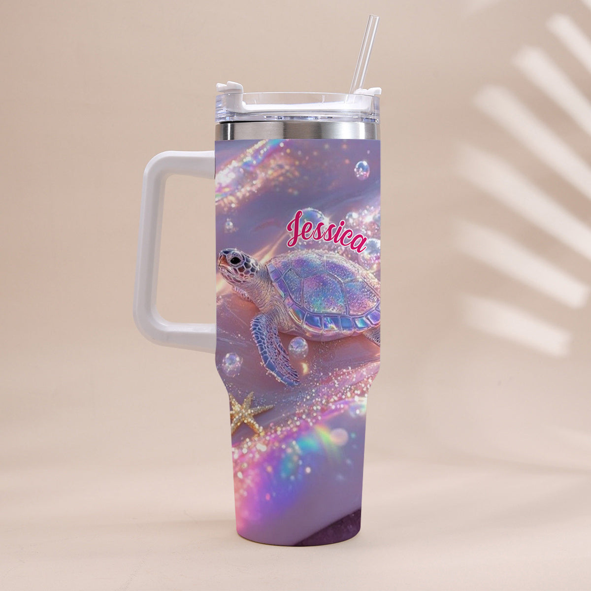 Sparkling Turtle - Personalized Turtle Tumbler With Handle