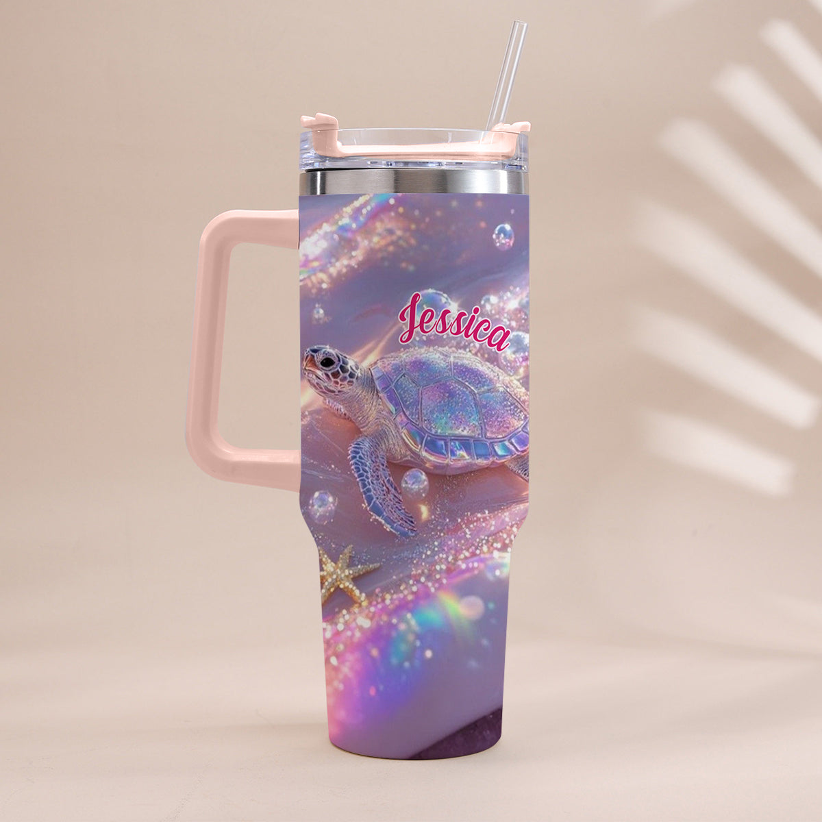 Sparkling Turtle - Personalized Turtle Tumbler With Handle